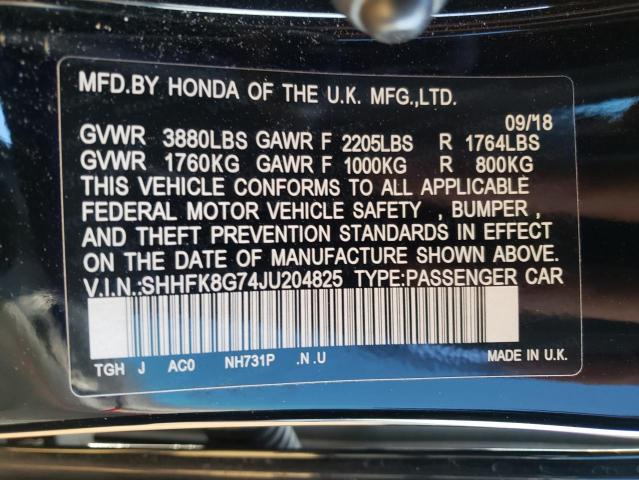 2018 HONDA CIVIC TYPE - SHHFK8G74JU204825