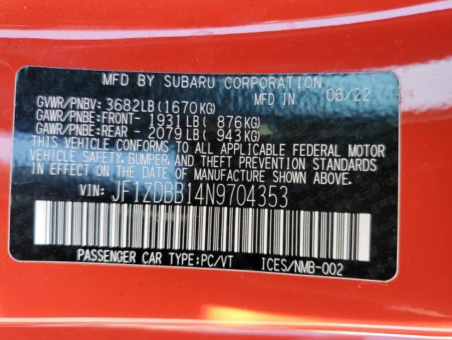 2022 SUBARU BRZ PREMIU JF1ZDBB14N9704353