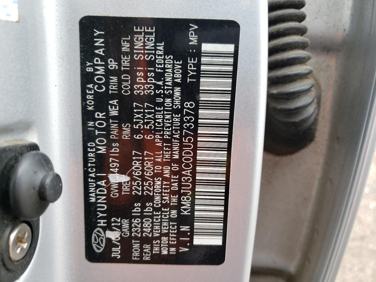 KM8JU3AC0DU573378 2013 Hyundai Tucson Gls