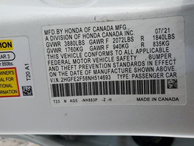 2022 HONDA CIVIC SPOR 2HGFE2F58NH514693