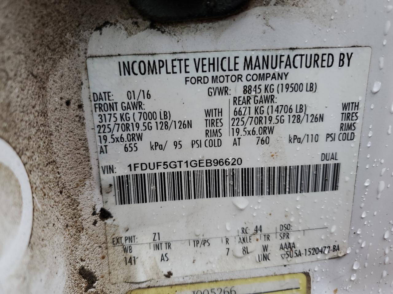 1FDUF5GT1GEB96620 FORD F550 2016