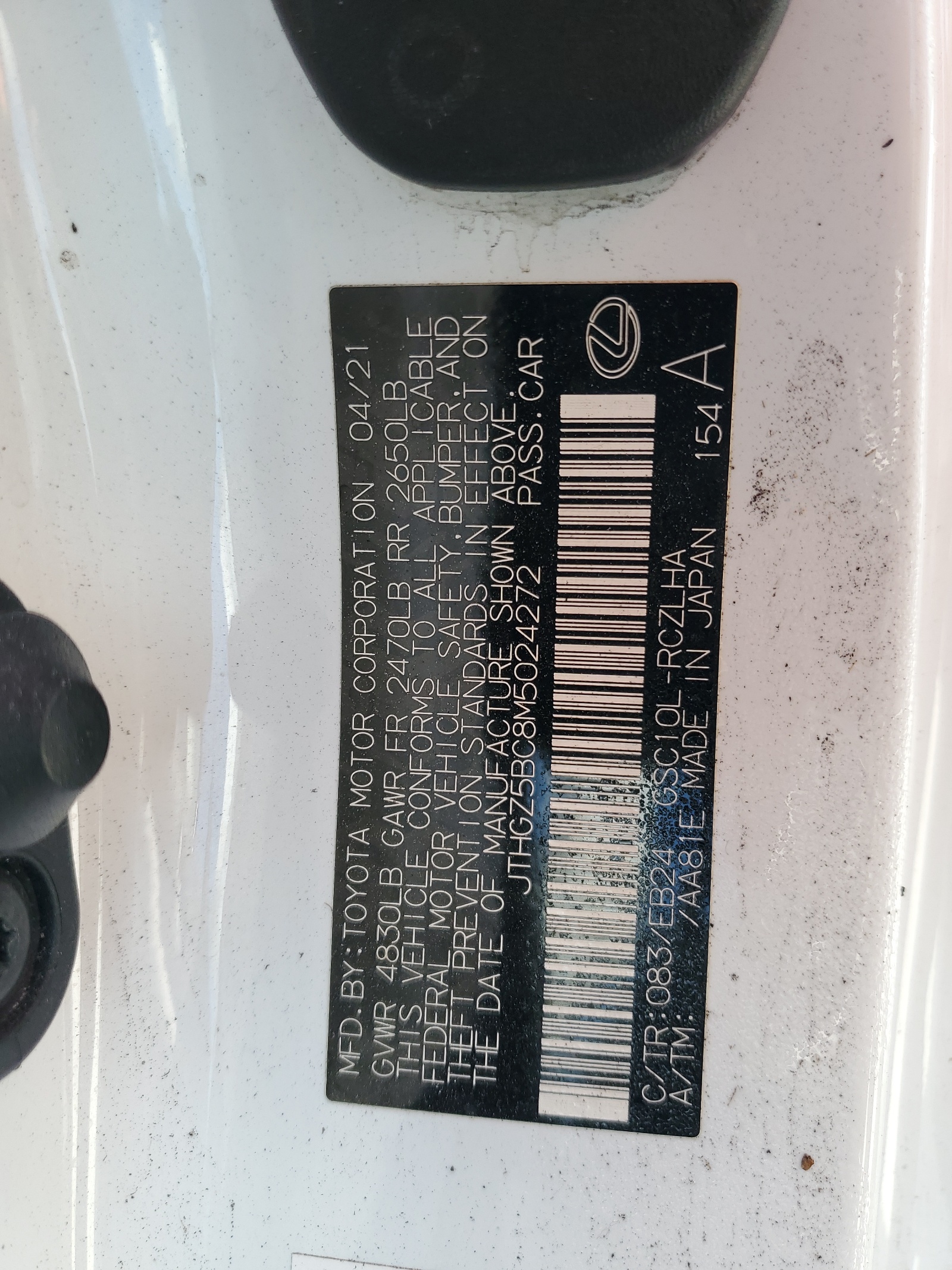 JTHGZ5BC8M5024272 2021 Lexus Rc 350 Base