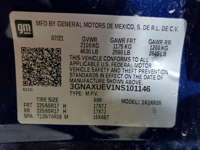 2022 CHEVROLET EQUINOX LT 3GNAXUEV1NS101146