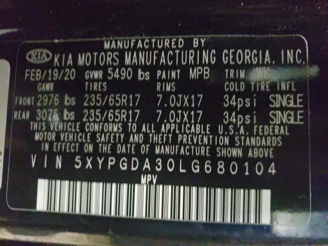 2020 KIA SORENTO L - 5XYPGDA30LG680104