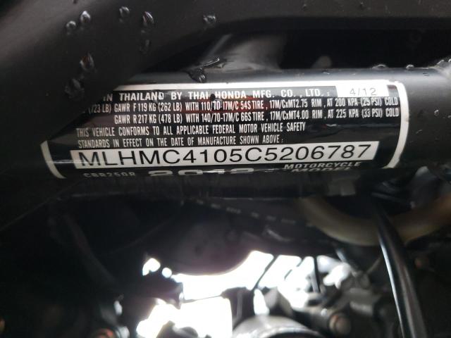 2012 HONDA CBR250 R MLHMC4105C5206787