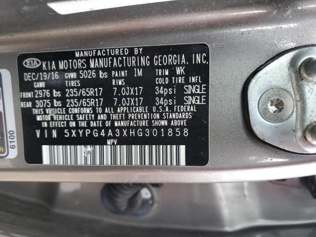 5XYPG4A3XHG301858 KIA SORENTO LX