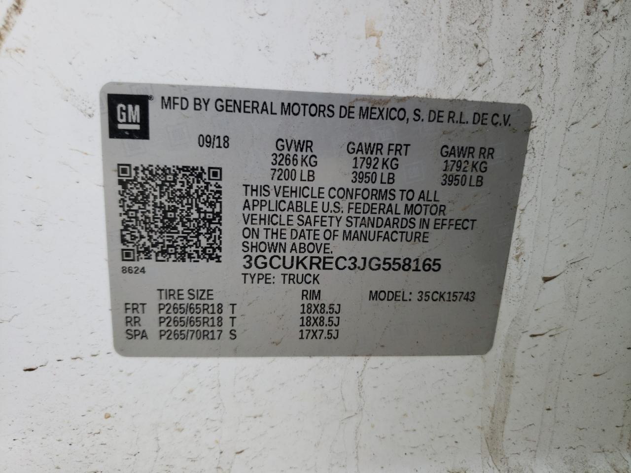 3GCUKREC3JG558165 CHEVROLET ALL Models 2018