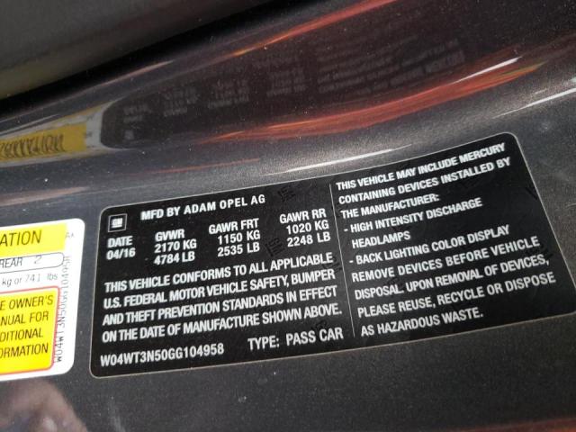 2016 BUICK CASCADA PR - W04WT3N50GG104958