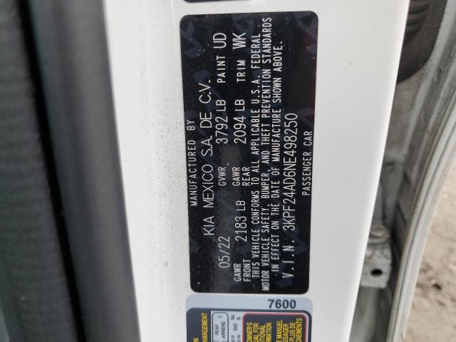 3KPF24AD6NE498250 KIA FORTE FE