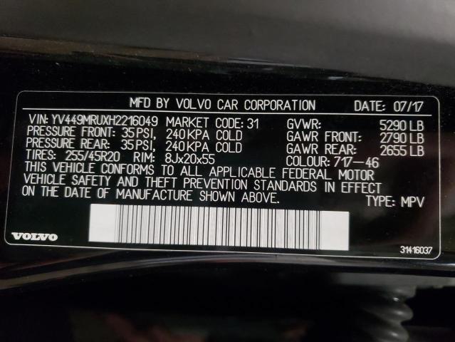 2017 VOLVO XC60 T6 IN - YV449MRUXH2216049
