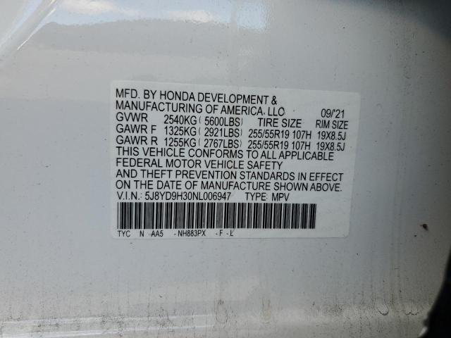 5J8YD9H30NL006947 Acura MDX