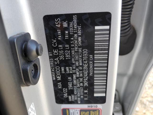 3KPA24AD3NE476930 KIA RIO LX