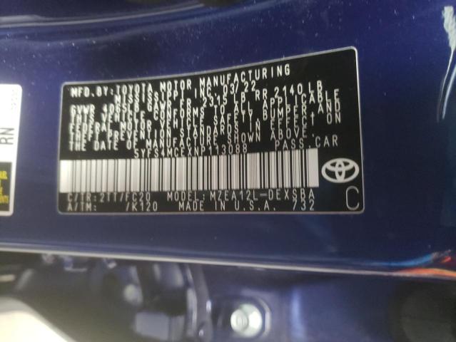 2022 TOYOTA COROLLA SE 5YFS4MCEXNP113088