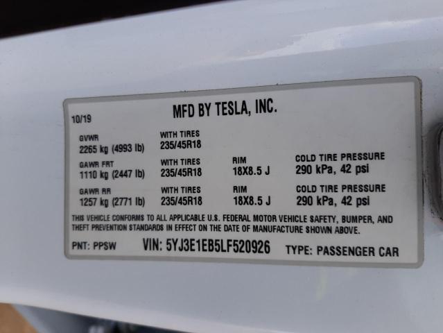 5YJ3E1EB5LF520926 Tesla MODEL 3