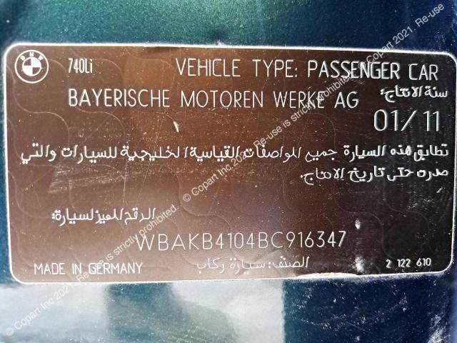 WBAKB4104BC916347 BMW 740LI