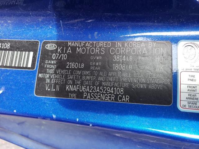KNAFU6A23A5294108 KIA FORTE EX