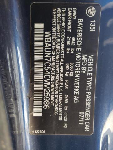 WBAUN7C54CVM25986 BMW 135 I