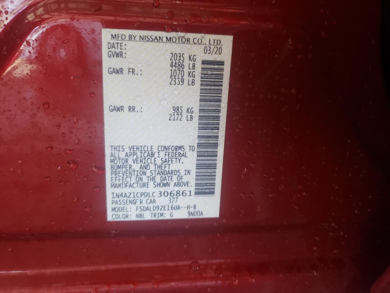 1N4AZ1CP0LC306861 NISSAN LEAF 2020