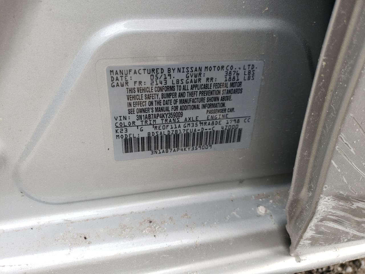 3N1AB7AP4KY359009 NISSAN SENTRA 2019