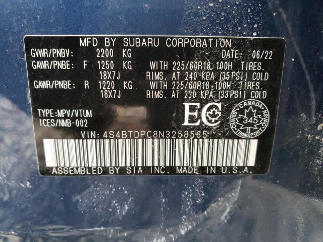 2022 SUBARU OUTBACK PR - 4S4BTDPC8N3258565