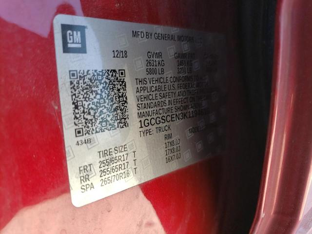2019 CHEVROLET COLORADO L - 1GCGSCEN3K1194616