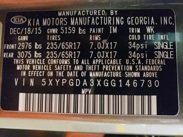 5XYPGDA3XGG146730 KIA SORENTO LX