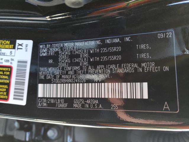 5TDDZRBH8NS249326 | 2022 TOYOTA HIGHLANDER