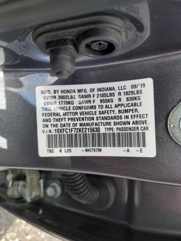 2019 HONDA CIVIC EXL - 19XFC1F72KE215630