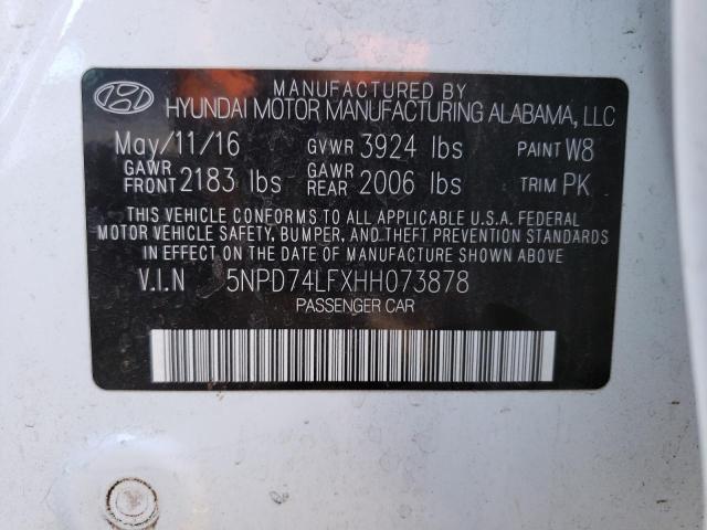 2017 HYUNDAI ELANTRA SE 5NPD74LFXHH073878