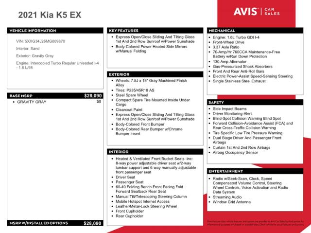 2021 KIA K5 EX - 5XXG34J26MG009870