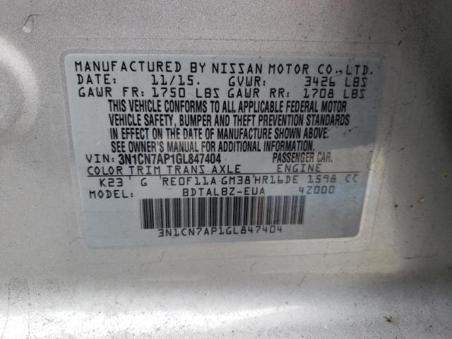 2016 NISSAN VERSA S 3N1CN7AP1GL847404