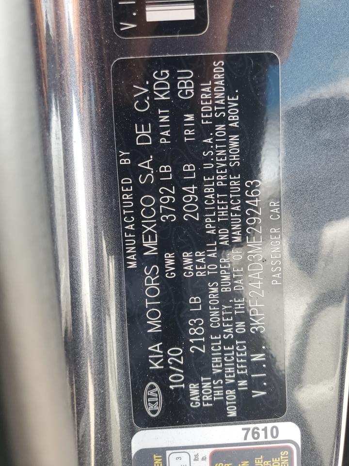 2021 Kia Forte Fe VIN: 3KPF24AD3ME292463 Lot: 42554433