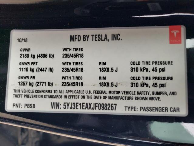 5YJ3E1EAXJF098267 Tesla MODEL 3