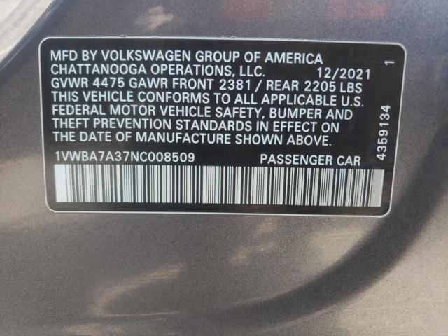 2022 VOLKSWAGEN PASSAT LIM 1VWBA7A37NC008509