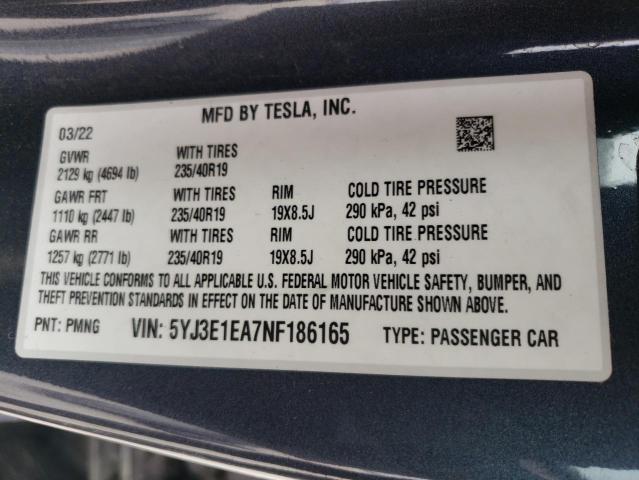 5YJ3E1EA7NF186165 Tesla MODEL 3