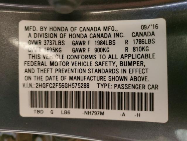 2016 HONDA CIVIC LX 2HGFC2F56GH575288