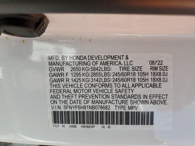 2022 HONDA PILOT TRAI 5FNYF6H81NB078682