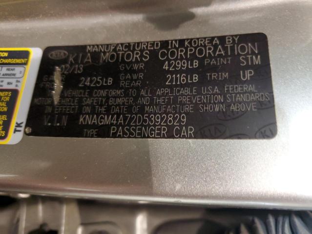 2013 Kia Optima Lx VIN: KNAGM4A72D5392829 Lot: 42540733