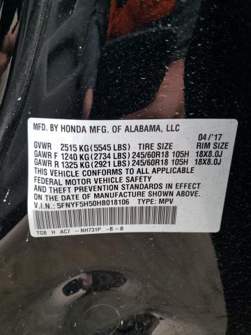 2017 HONDA PILOT EXL 5FNYF5H50HB018106