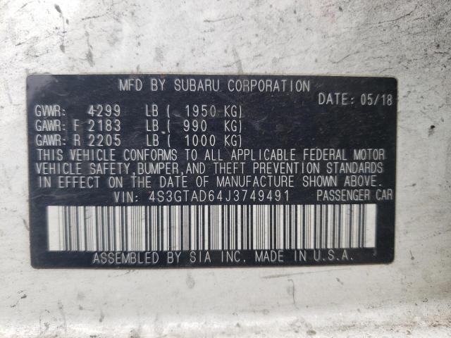 4S3GTAD64J3749491 Subaru Impreza Premium Plus