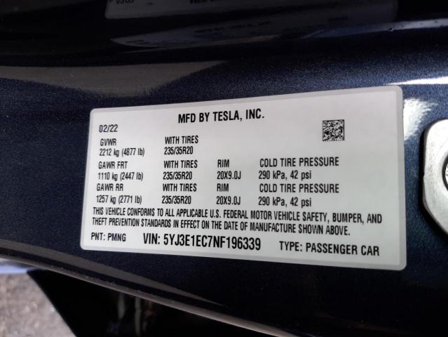 5YJ3E1EC7NF196339 Tesla MODEL 3