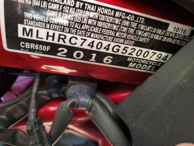 2016 HONDA CBR650 F - MLHRC7404G5200794