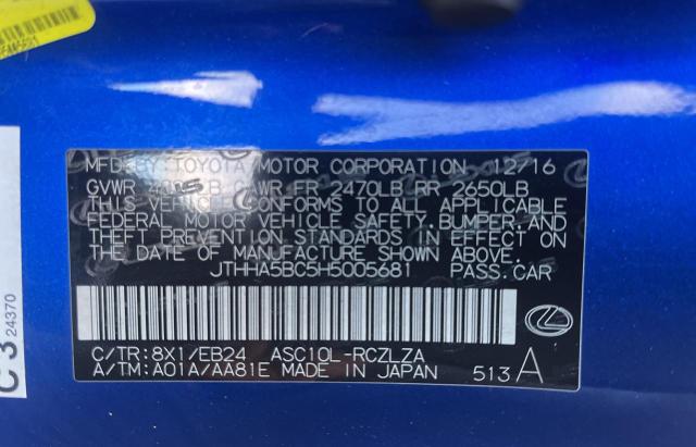 2017 LEXUS RC 200T - JTHHA5BC5H5005681
