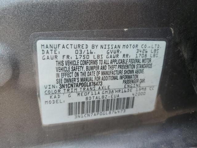 2016 NISSAN VERSA S 3N1CN7AP0GL876473