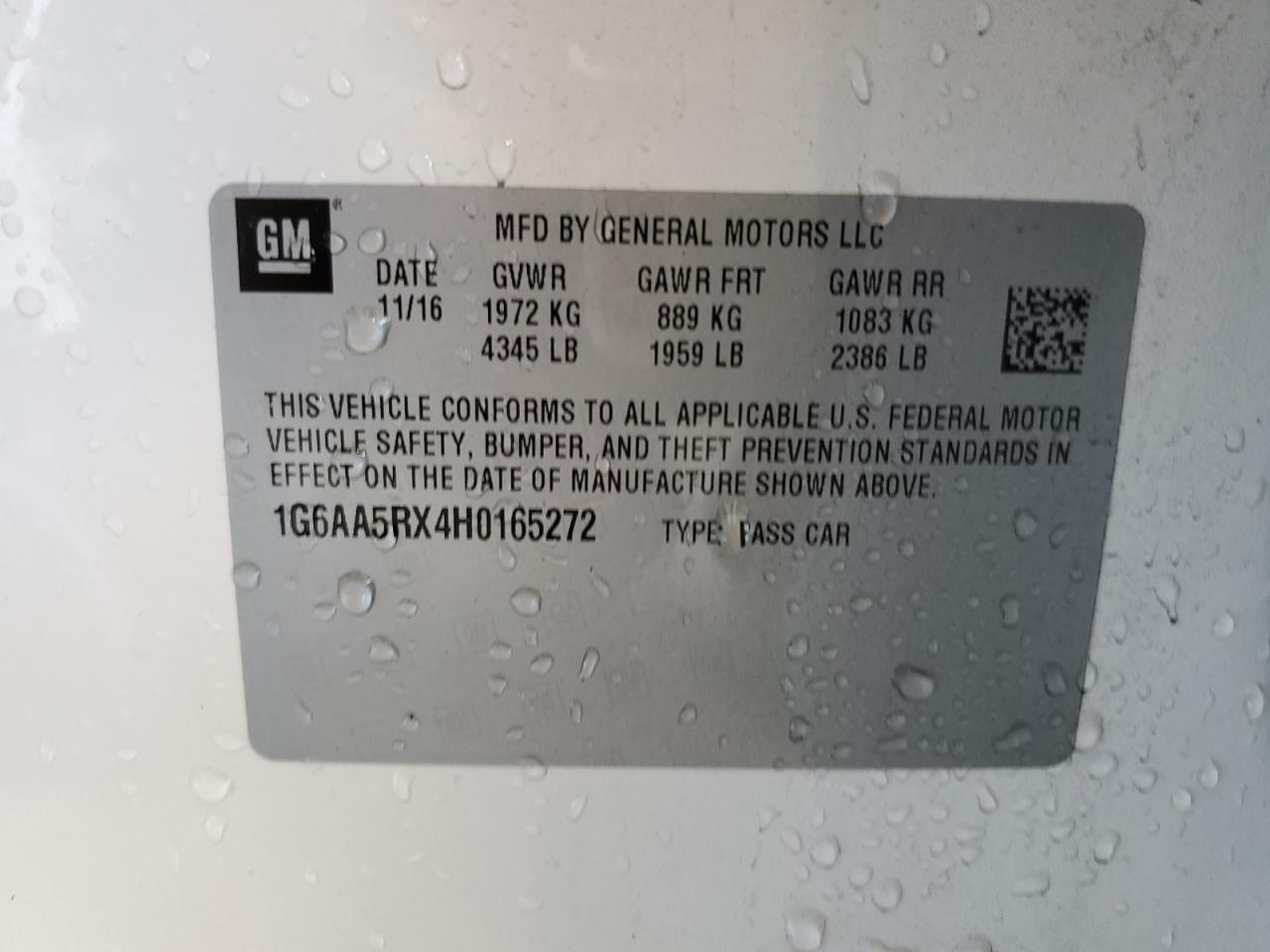 1G6AA5RX4H0165272 CADILLAC ATS 2017