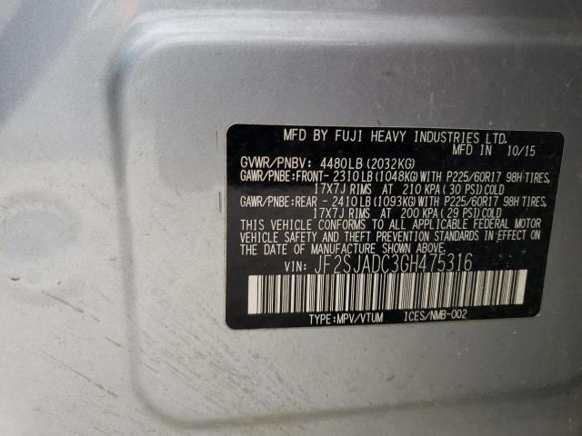2016 SUBARU FORESTER 2 - JF2SJADC3GH475316