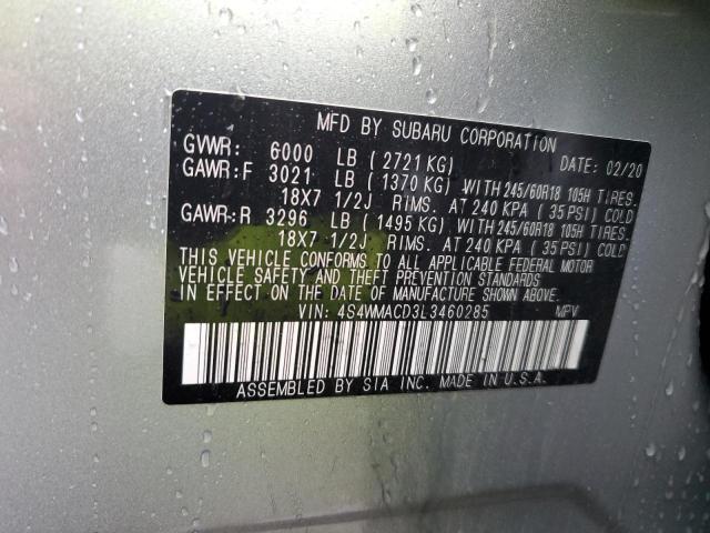 2020 SUBARU ASCENT PRE 4S4WMACD3L3460285