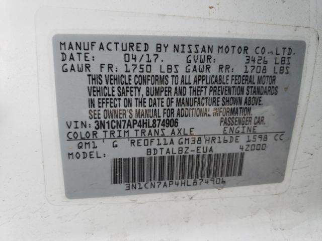 3N1CN7AP4HL874906 Nissan VERSA S