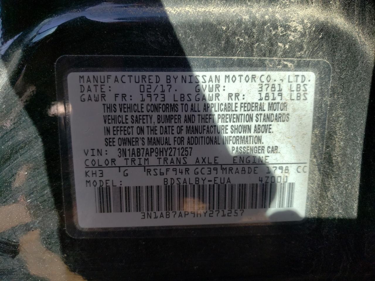 3N1AB7AP9HY271257 2017 Nissan Sentra S