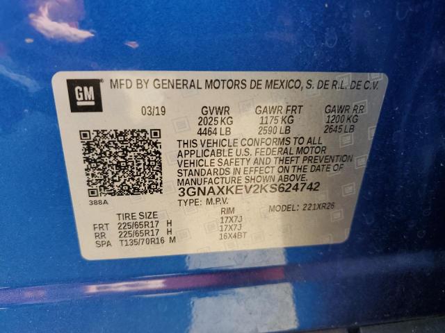 2019 CHEVROLET EQUINOX LT - 3GNAXKEV2KS624742